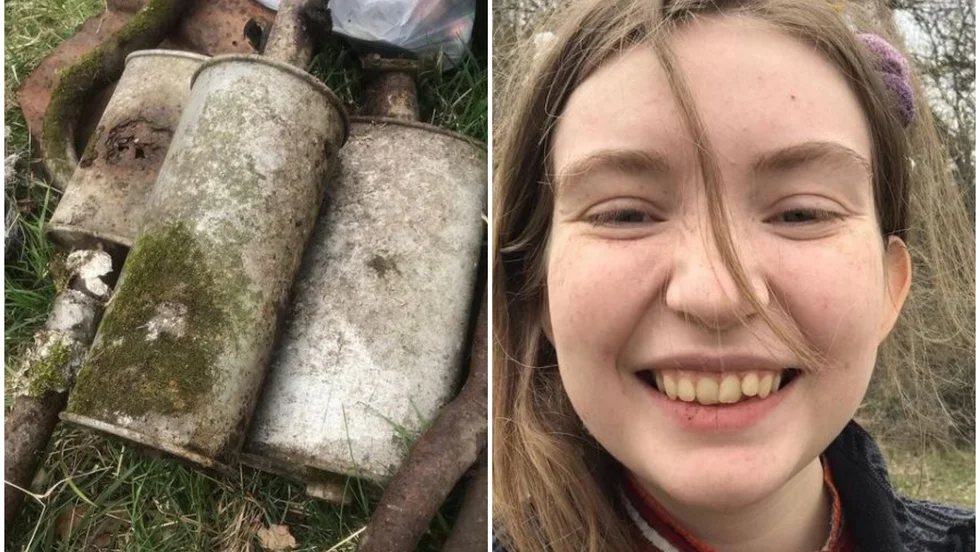 Under skräpplockningen har de hittat mycket som inte hör hemma i naturen. De här avgasrören och miljöfarlig spray låg i Venngarn. "De mest skumma sakerna vi hittat var ett badkar, tunnor och en stekpanna", säger Lea Heed.