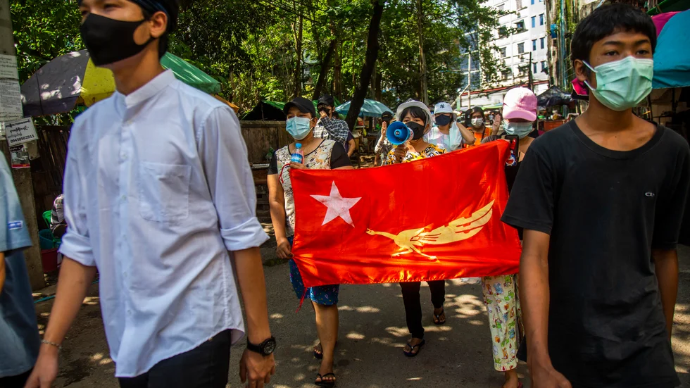 Utbredda protester har skakat Myanmar sedan militären tog makten 1 februari. Nu har 19 personer dömts till döden. Arkivbild.