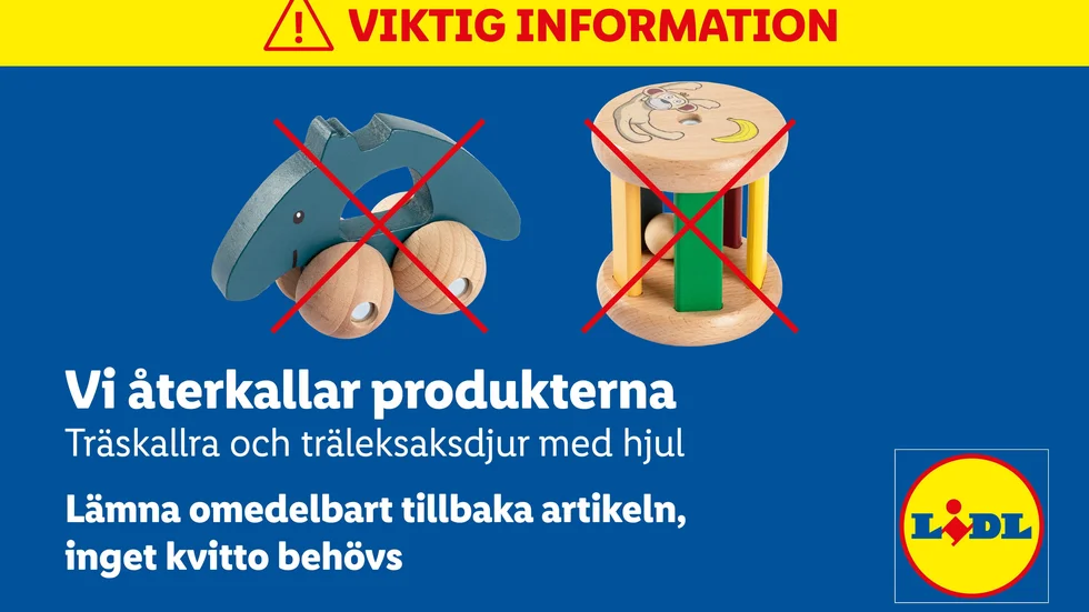 Två träleksaker återkallas av Lidl.