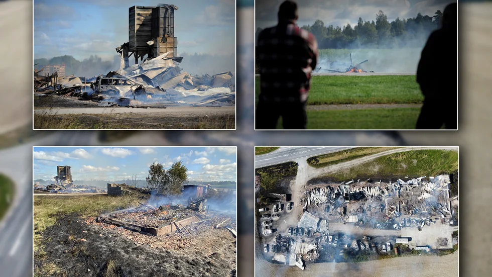 Gasflaskor försvårade räddningsarbetet och två lador fick brinna ned till grunden.