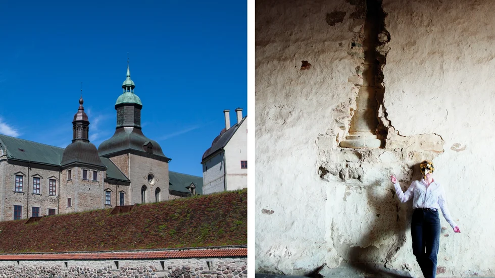 Vadstena Unga Teater, här representerade av Hedda Aldén Björäng, ska spela August Strindbergs "Spöksonaten" som vandringsdrama på Vadstena slott. Bilden är ett montage. Bilden på Vadstena slott är en arkivbild.