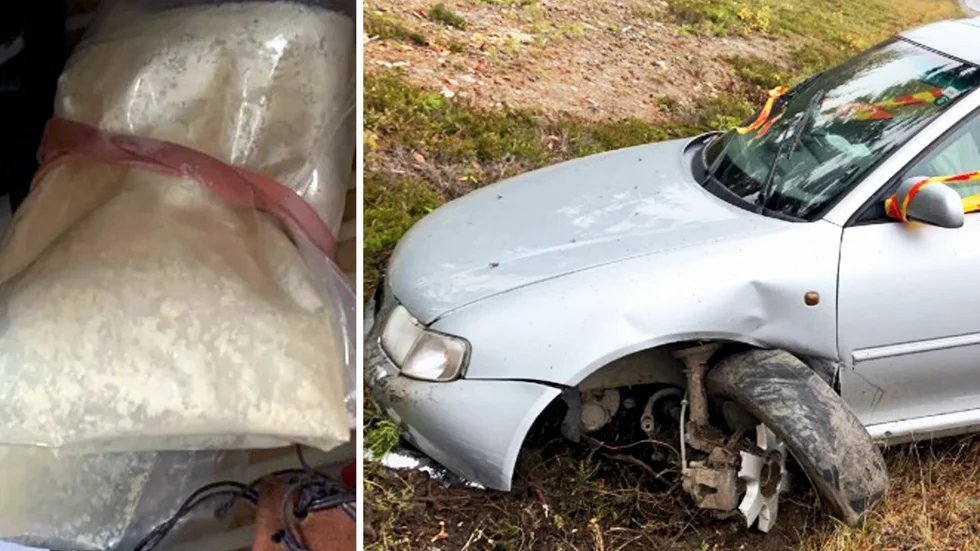 Efter kraschen hittades drygt 100 gram amfetamin hos 63-åringen. I en påse märkt ”1048” misstänker polisen att det funnits ett kilo amfetamin som i små mängder ute på gatan totalt hade varit värt minst 200 000 kronor.