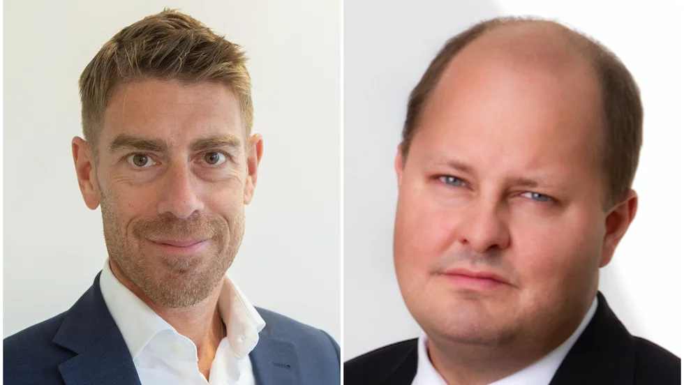 Kalle Sandhammar,  VD och ansvarig utgivare för UNT och Enköpings-Posten och Thomas Mattsson, tf VD för Tidningsutgivarna.