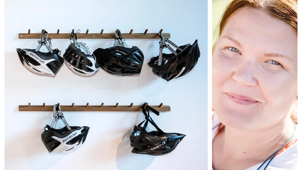 "På lördag står vi på Stortorget och delar ut ett antal cykelhjälmar", säger Jennie Hjertberg.