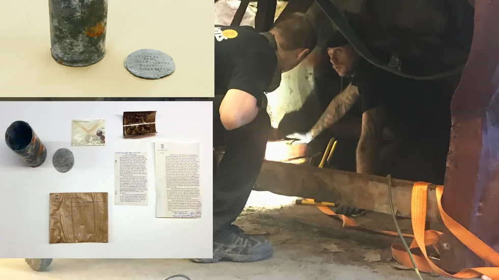 Smeden Tobias Öhman har tillbringat en hel del tid inuti skulpturen, där kapseln hittades. 
