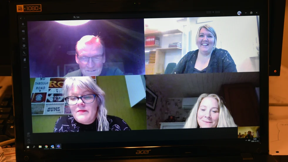Torsdagens pressträff efter kommunstyrelsens möte genomfördes digitalt. På bilden syns kommunalråden Hugo Andersson (C), Frida Granath (S), Ulrika Jeansson (S) och Kristin Andersson (KD).