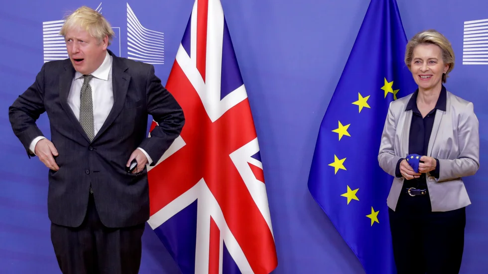 Storbritanniens premiärminister Boris Johnson och EU-kommissionens ordförande Ursula von der Leyen inför onsdagens middagsmöte i Bryssel.