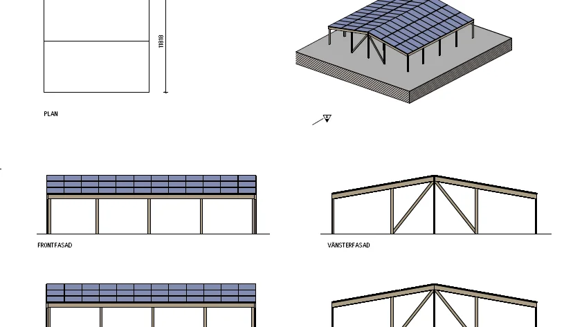 Ritningen från bygglovshandlingarna visar hur en av carportarna ska se ut.