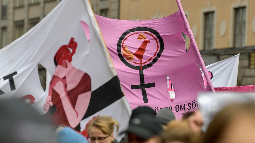 Förra årets demonstrationståg genom centrala Stockholm på internationella kvinnodagen. Arkivbild.