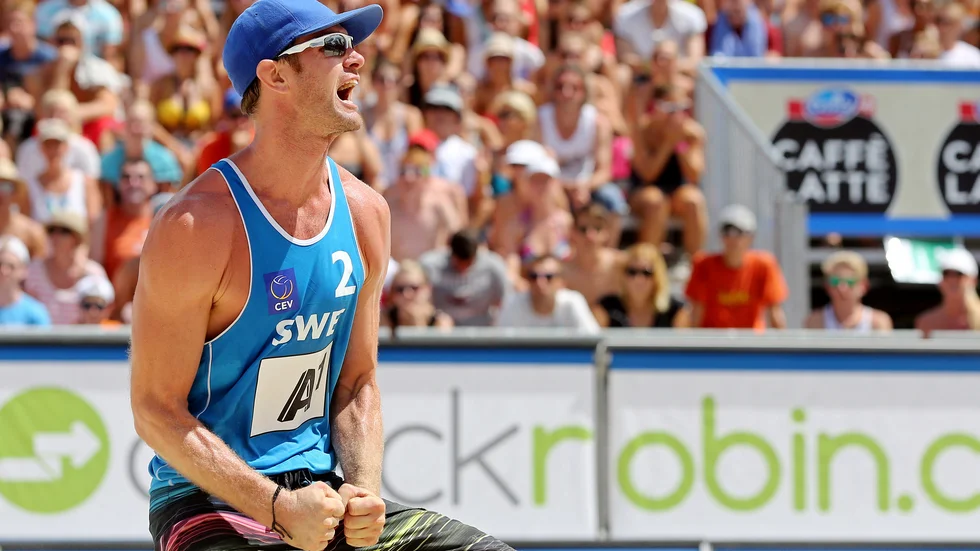 Hannes Brinkborg vid beachvolleyboll EM i Österrike 2013.