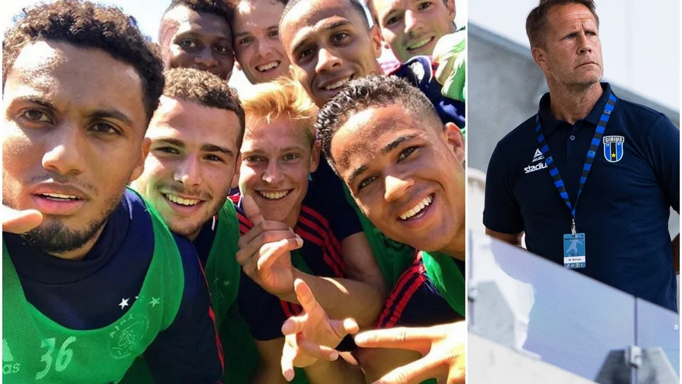 Mauro Savastano (tvåa från vänster) tillsammans med bland andra Frankie de Jong och Justin Kluivert under ett läger med Ajax. 