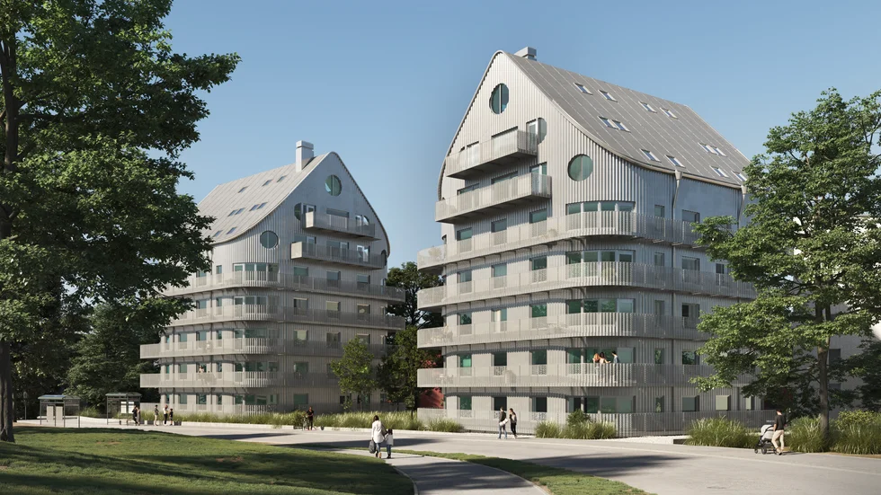 Så här ska Hyresbostäders hus i Lindö, vid Lindö strand, se ut. Arbetsnamnet är Aktern.