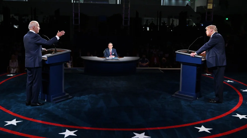 Donald Trump och Joe Biden när de drabbade samman i den första debatten i slutet av september.