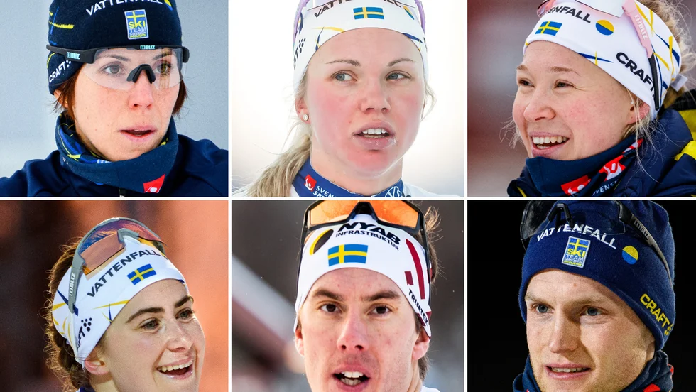 Övre raden: Charlotte Kalla, Emma Ribom, Jonna Sundling. Nedre: Ebba Andersson, Johan Häggström, Björn Sandström.