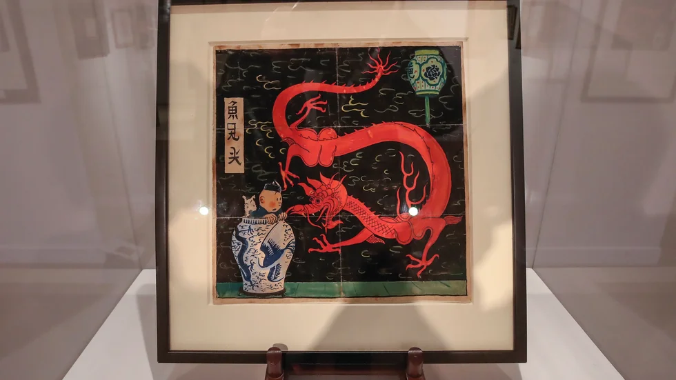 Hergés originalillustration till "Blå lotus"-albumet såldes för 3,2 miljoner euro. Arkivbild.