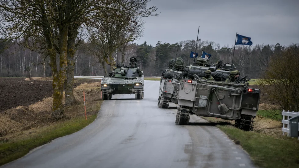 Svensk trupp som patrullerar på Gotland. 