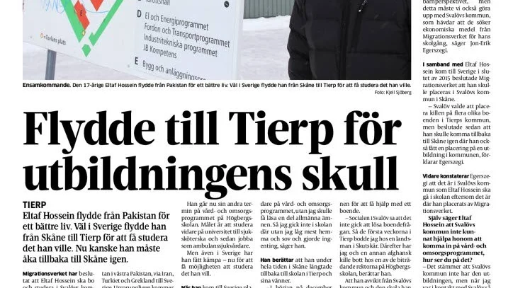 Beslut. JO skriver skriver av den anmälan där en Tierpsbo riktar kritik mot Svalövs kommun angående behandlingen av en afghansk pojke. UNT har i flera artiklar från den 22 fe bruari berättat om pojken.