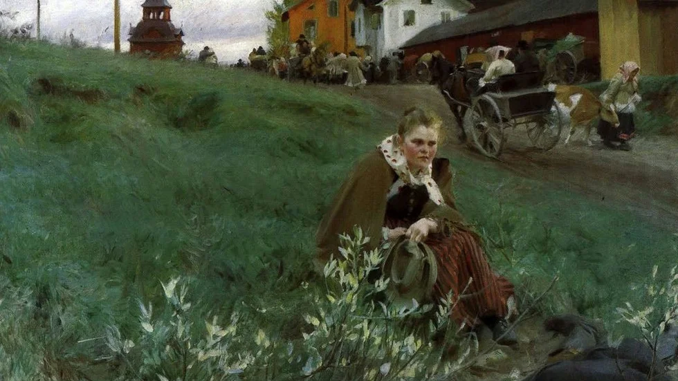 Konstnärskap. Mora marknad målades av Anders Zorn runt förra sekelskiftet. vid den här tiden hade makarna varit gifta i ett femtontal     år. de hade träffats då Zorn skulle måla Emma Lamms familj.