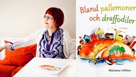 Pirkko Dahlmans färgglada akvareller illustrerar Marianne Jeffmars barnboksdebut, Bland pallemoner och draffodiler.