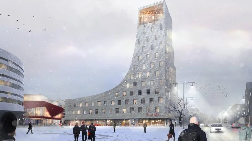 2016 visade skanska upp denna illustration av hur ett nytt hotell i Kiruna kan se ut.