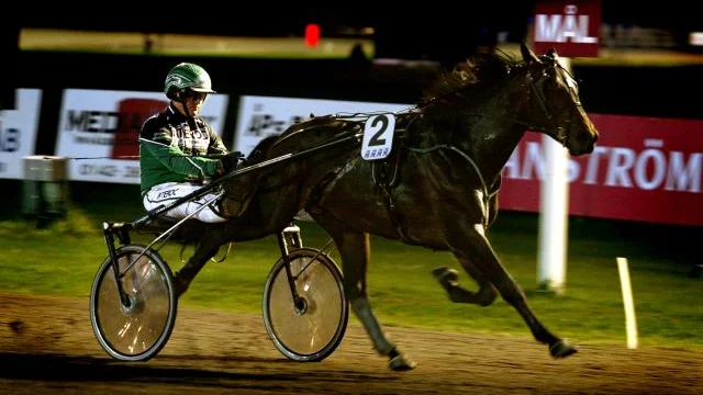 Rite on Track med kusken Jörgen Westholm vann avdelning 3 på V5-an på Mantorp i går kväll. BILD: JEPPE GUSTAFSSON