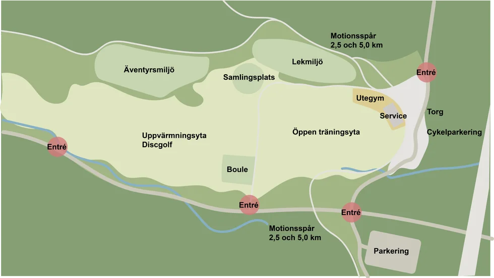 En karta över "nya" Ryds motionsscentrum. Kommunen har sju miljoner kronor till att rusta upp området.