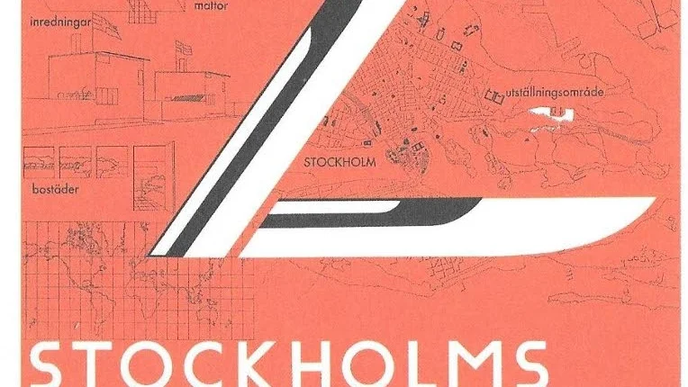 Stockholmsutställningens affisch. Det stiliserade vingparet av Sigurd Lewerentz symboliserade friheten, de nya idéerna inom arkitektur och formgivning. Leverentz hade som förebild en fågelgud från egyptisk tid, men bilden kallades allmänt ”rakkniven”.