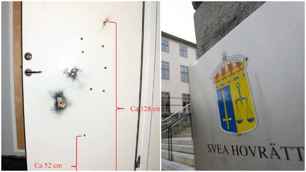 Mannen sköt genom sin ytterdörr när poliser och andra stod utanför. Hovrätten fastställer domen på 15 års fängelse.