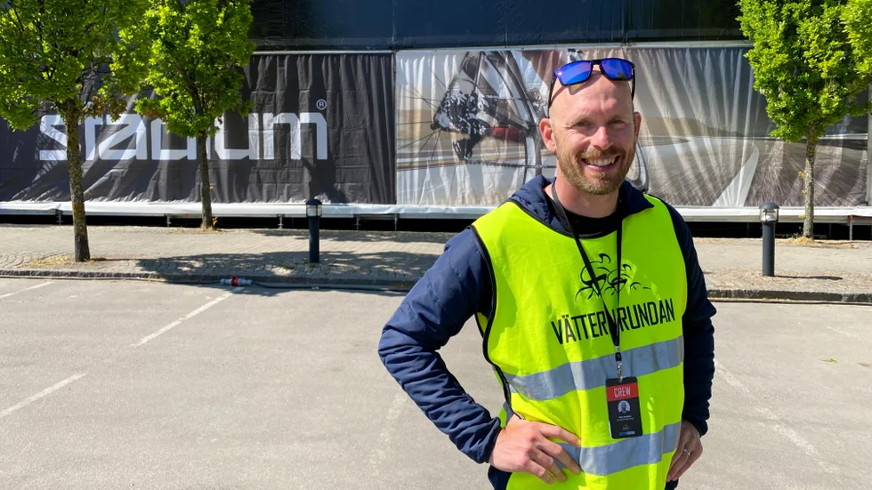 Oskar Sundblad, vd för Vätternrundan, har minglat i centrum hela helgen för att följa de tre lopp som genomförts och se till så att allt fungerar.