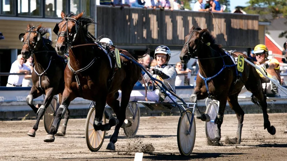 Anna-Karin Rundqvist tillsammans med hästen Bison Spiro vid en tävling på Skrubbs i Visby.