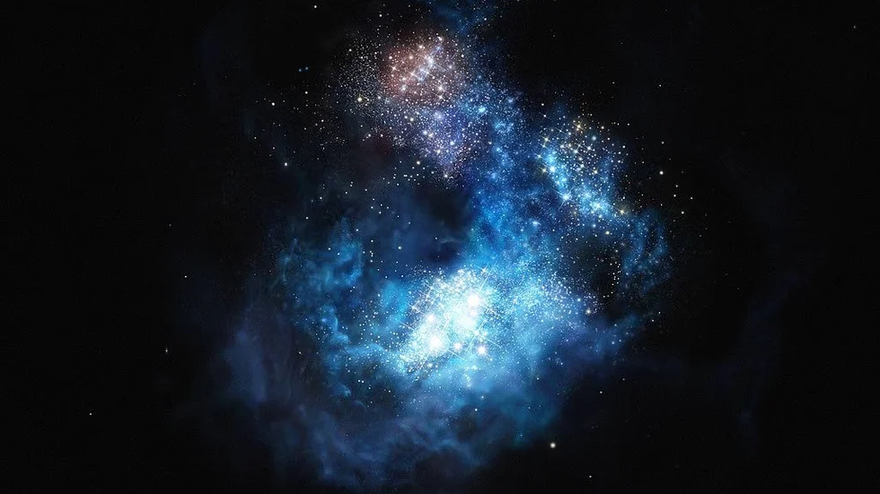 Det tidiga universums ljusstarkaste galax, CR7. Här föddes den första generationen av stjärnor.
