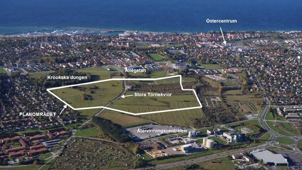 Det inritade området på gamla A7-fältet omfattar de nya bostadsområden, Kv Sergeanten.