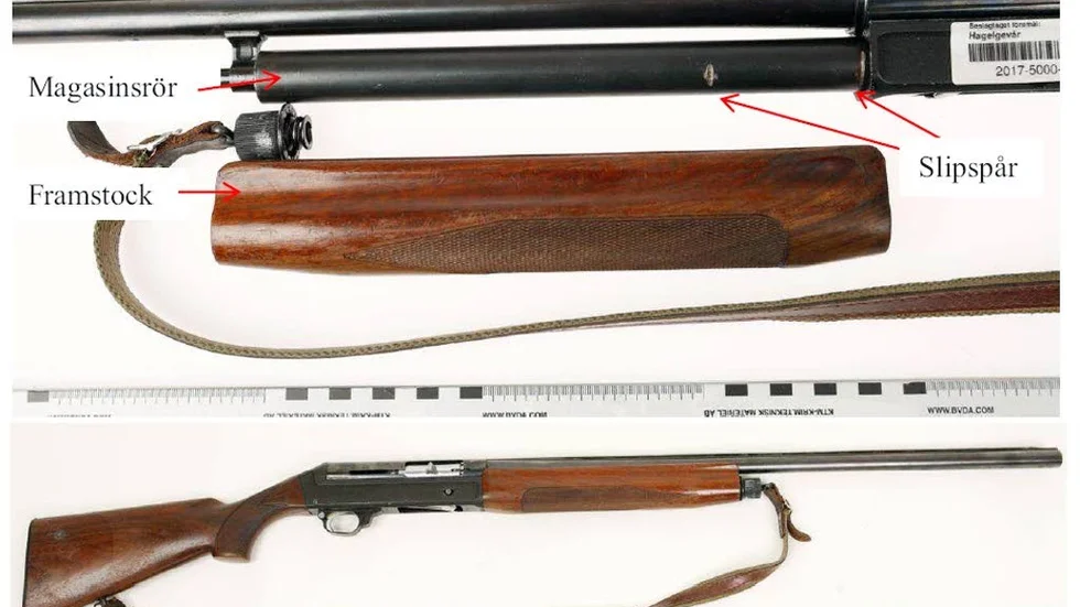 Ombyggt hagelgevär. Bilderna är från polisens förundersökningsprotokoll.