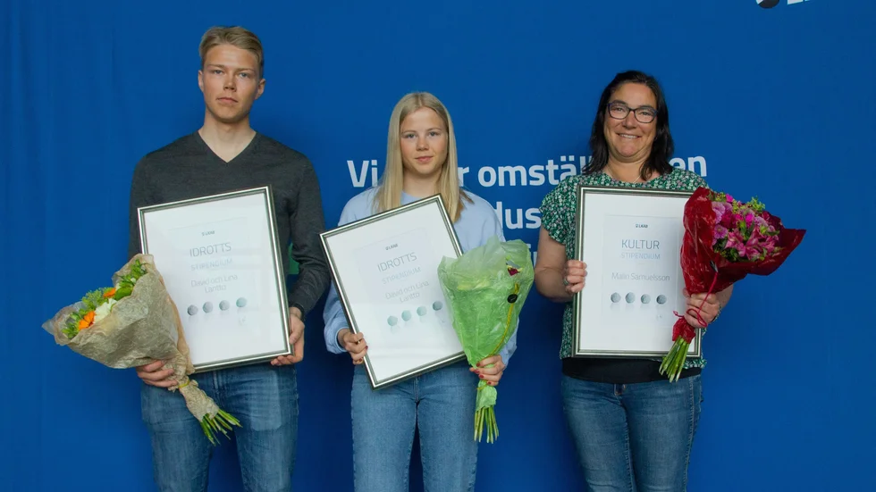Längdåkarna David och Lina Lantto och keramikkonstnären Malin Samuelsson fick LKAB:s stipendier.