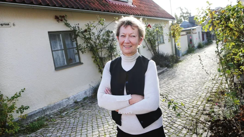 Agneta Emmervall, ordförande i Visby innerstadsförening, tycker inte att granitblock hör hemma i miljön och att de förfular stan.