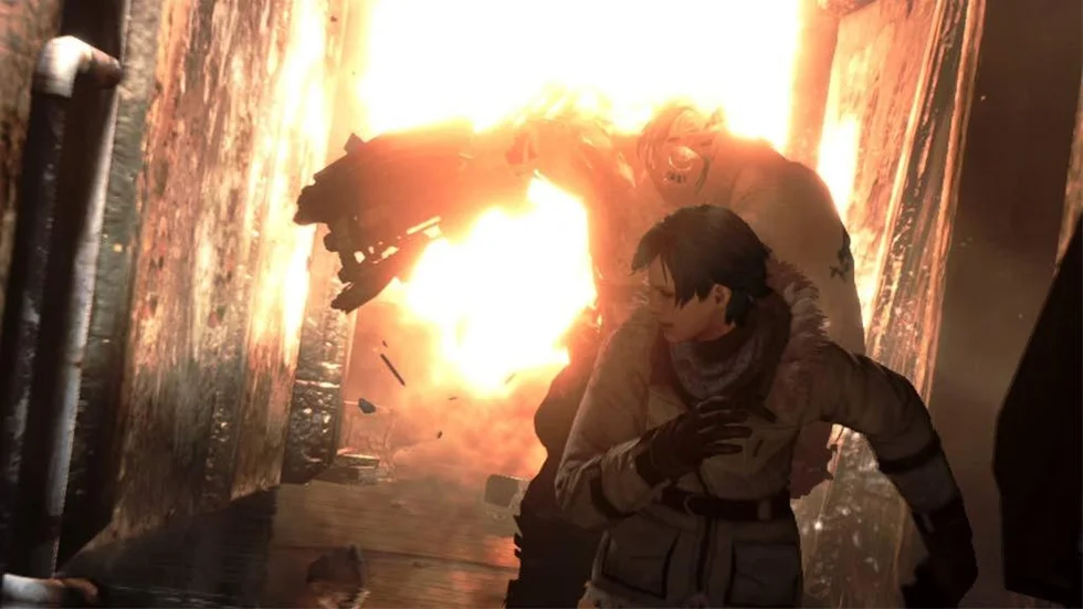 En inte helt ovanlig scen ur "Resident Evil 6", det är mer action än skräck.