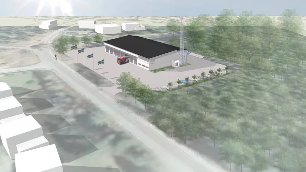 Så kan det bli. Brandstation längs Industrivägen och med Mariaberget bakom.
