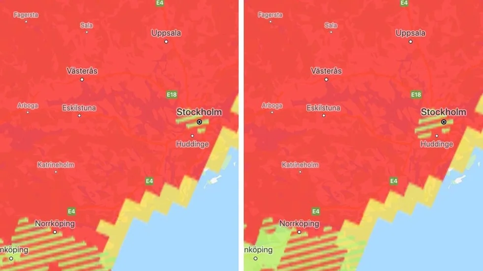 Brandriskkartor som visar risken för gräsbrand i Eskilstuna med omnejd.