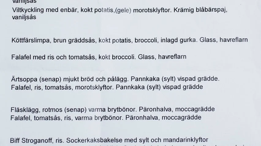 Så här såg matsedeln ut för vecka 49.
