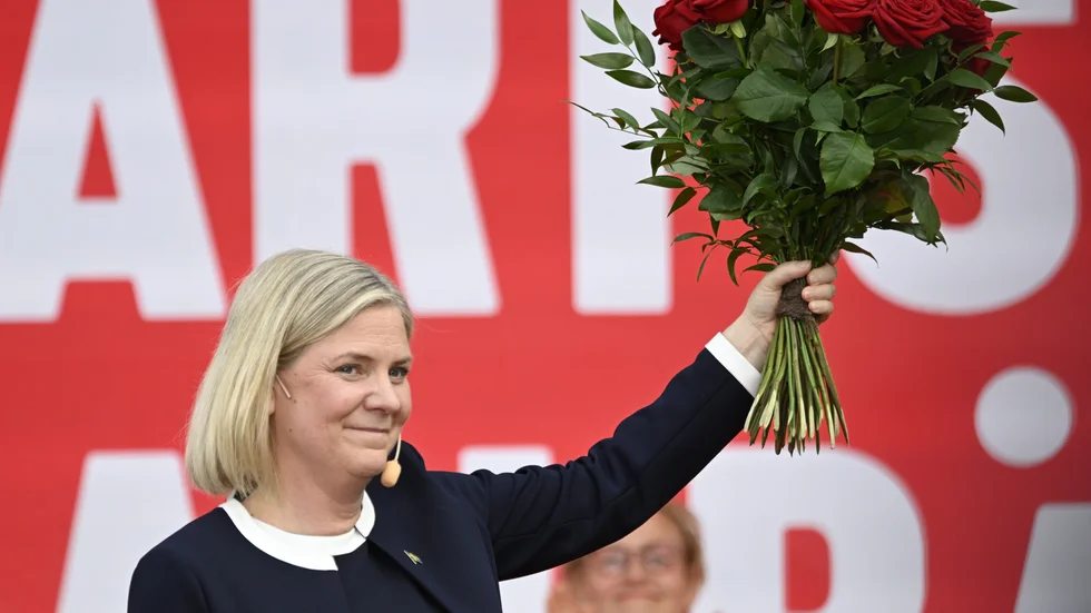 Statsminister Magdalena Andersson (S) under söndagens Almedalstal.