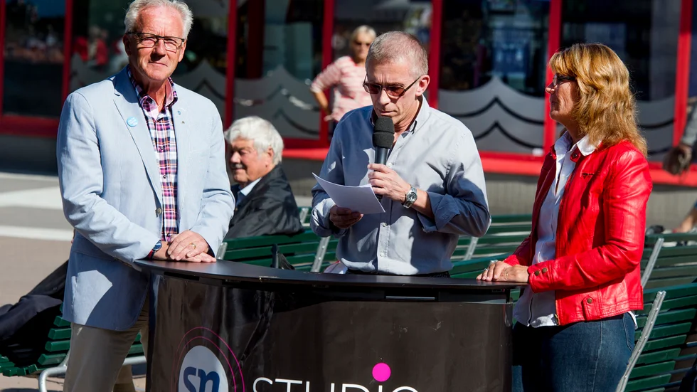 Det är så här det brukar se ut. Bilden är från valrörelsen 2014, där huvudmotståndarna i Oxelösund – Dag Bergentoft (M) och Catharina Fredriksson (S) –ställs mot varandra. Den gången i en debatt sänd via sn.se, ledd SN:s dåvande lokalredaktör Sven Rydén. 