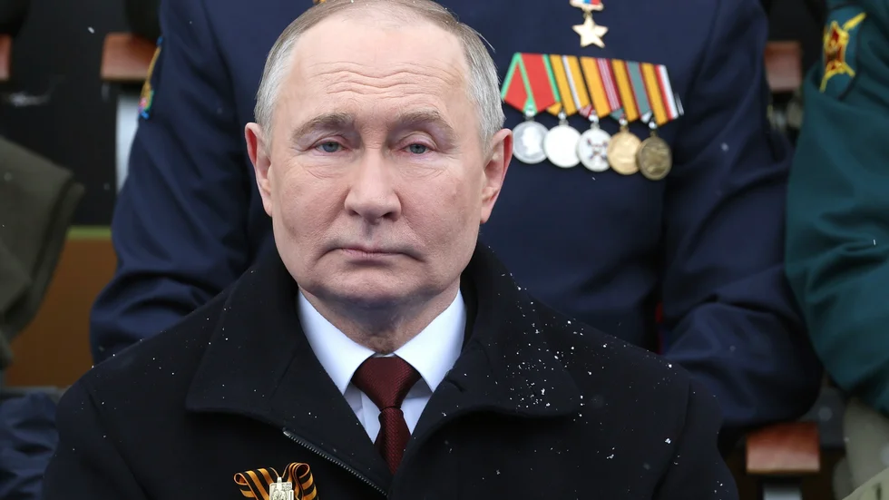 Rysslands president Vladimir Putin vid högtidlighållandet av segerdagen i andra världskriget, som i Ryssland kallas stora fosterländska kriget.