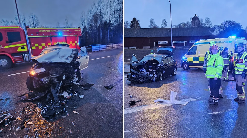 Två bilar frontalkrockade i Norrköping under onsdagen.