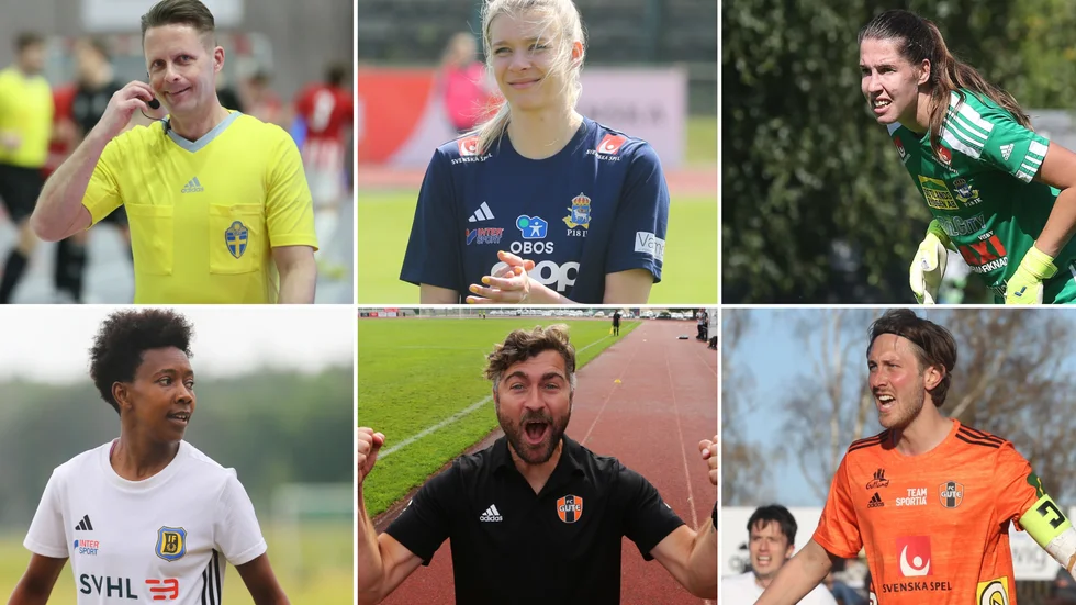 Några av pristagarna som domarna och tränarna på Gotland utsett. Mats Pettersson (årets domare), Alvina Edmundsson (årets back), Enija Vaivode (årets målvakt och MVP), Mary Kinuthia (årets anfallare), Christophe Lallet (årets ledare), Sebastian Starkenberg (årets back och MVP).