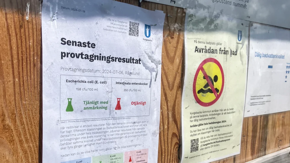 Koffsan och Nylada är badplatser som bad avråds ifrån på grund av algblomning i vattnet.