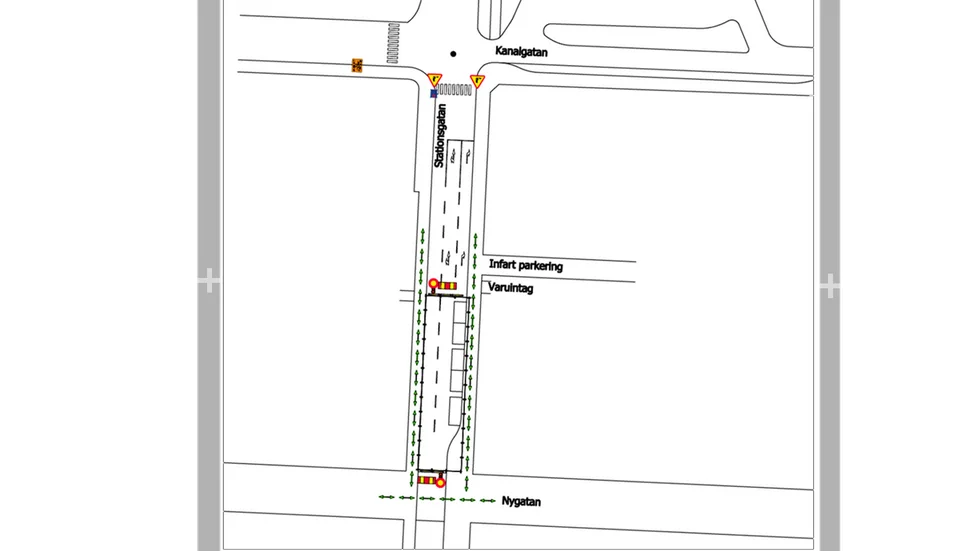 Stationsgatan stängs av för trafik med start den 3 juni. Här kommer gatuarbetet att pågå. 
