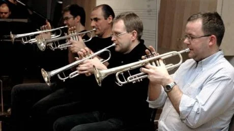 TRUMPETARE. Magnus Ekholm, Bosse Strandberg, Robert Peterson och Magnus Plumppu, trumpetare från Luleå och Kiruna.