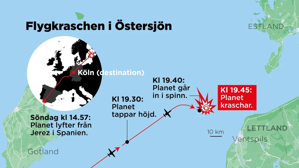 En tysk familj befann sig ombord vid flygkraschen utanför Lettland under söndagen. Kartan visar planets rutt.
