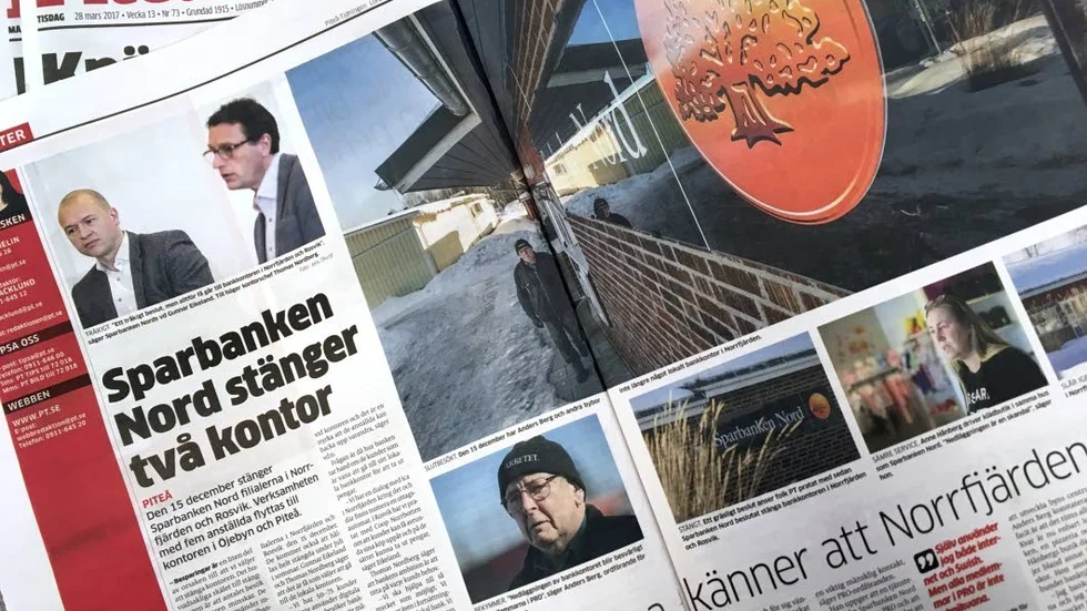 PITEÅ-TIDNINGEN, "Sparbanken Nord stänger två kontor" publicerad 25 mars.