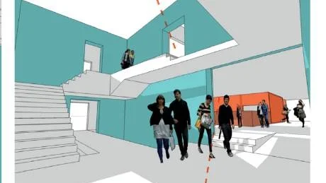 Så här är det tänkt att den nya entrén ska bli.  Skiss: Arkitektgruppen GKAK